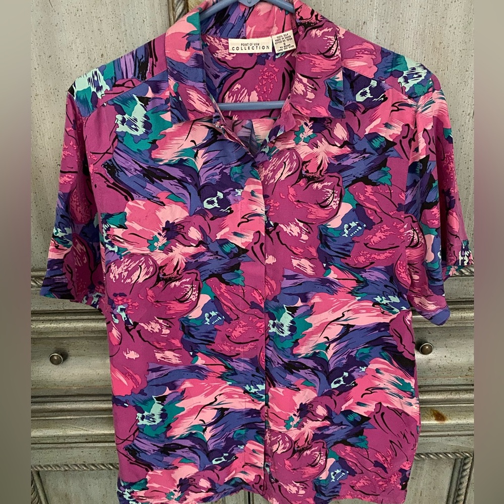 Vivid pink, purple and fushia silk blouse